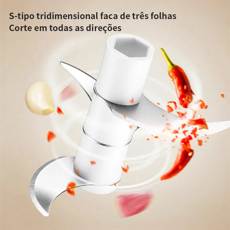 Mini Processador Triturador Elétrico 3 Laminas Moedor Alho Cebola Carne Vegetais Fruta Amendoim Recarregável USB 250ml