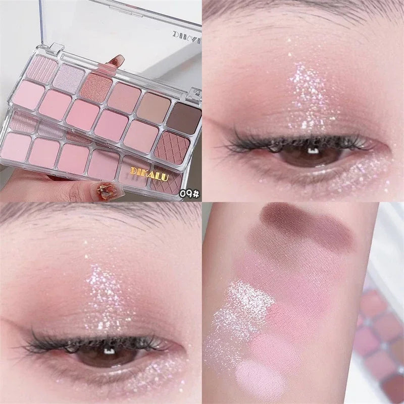 Paleta Dikalu 18 Cores, Sombra, Matte Glitter Cosmético Maquiagem para Olhos.